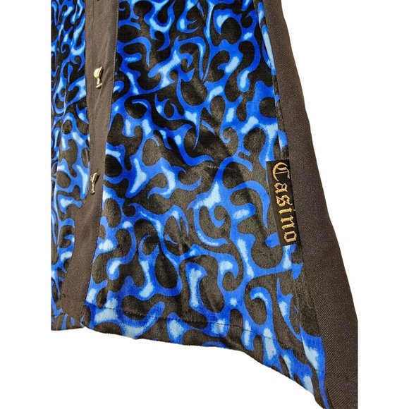 Classic Casino Wear Velour Blue Flame Martini Glass Button Rockabilly Shirt *NEW - Picture 3 of 10